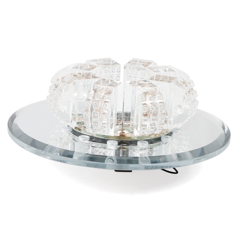 Modern Mini Crystal Chandelier, Round 2-Tier Chandelier Light Fixture Flush Mount Ceiling Lighting Warm White and Blue LED Pendant Lamp for Dining Room Bedroom Living Room