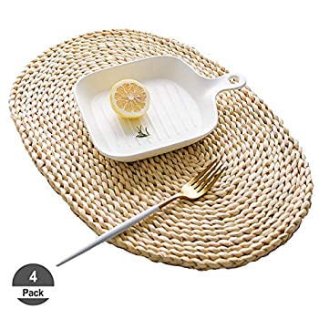 4Pcs Corn Straw Woven Placemats, Round/Oval Rattan Dining ...