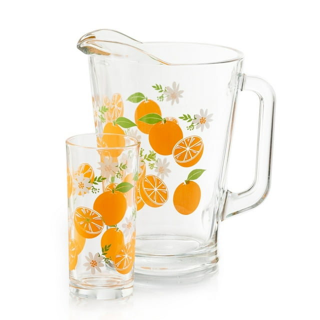 Juego de Jarra para Agua con 4 Vasos Vidrio Naranjas Crisa