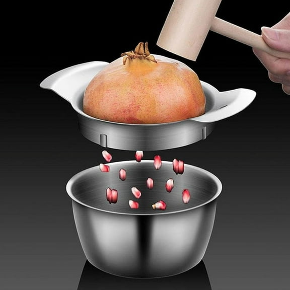 Pomegranate Peeler Tool Stainless Steel Pomegranate Seeder Pomegranate Arils Removal Tool with Bowl and Wooden Hammer