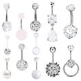 thumbnail image 3 of 12Pcs Fashion Belly Button Rings 316L Stainless Steel Zircon for Women Girls, 3 of 7