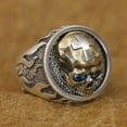 thumbnail image 3 of Blue CZ Eyes Brass Skull 925 Sterling Silver Fire Cross Ring TA454 US Size 8.5, 3 of 14