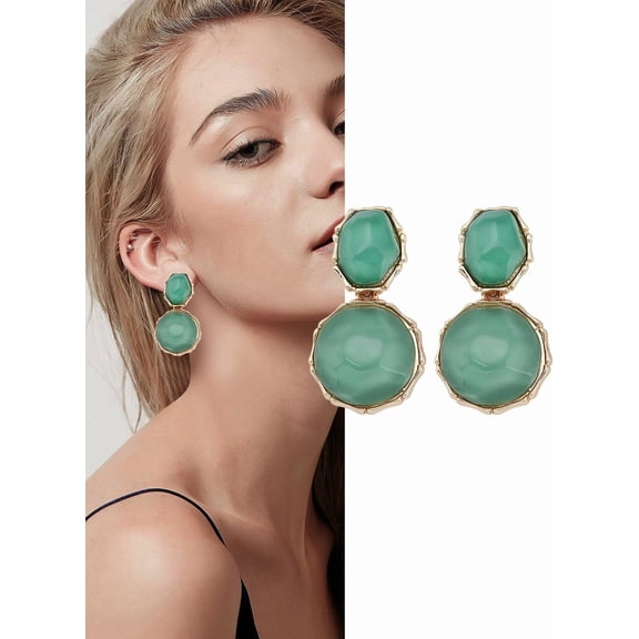 1Pair Dangle Stud Earrings with Alloy Findings Flat Round Dangling Earrings for Women Elegant Gifts Green DIY