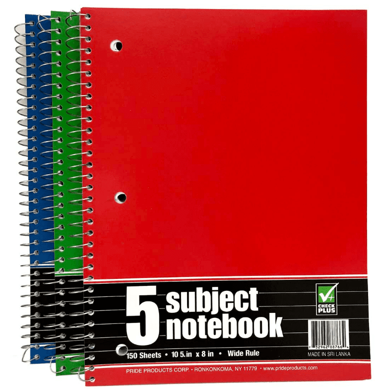 Check Plus Spiral Notebook 150 Sheet 10.5x8 in 5 Subject ASTD