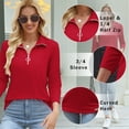 thumbnail image 3 of VDJ Womens Summer T Shirts Fashion Casual 3/4 Sleeve Tunic Half Zip Collar Holiady Loose Red Cute Tops for Laidies Size XL, 3 of 6