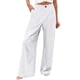 thumbnail image 4 of pantalones de pierna ancha para mujer pantalones casuales de color sólido de cintura alta pantalones de botón de entrenamiento con bolsillos blanco / s, 4 of 5