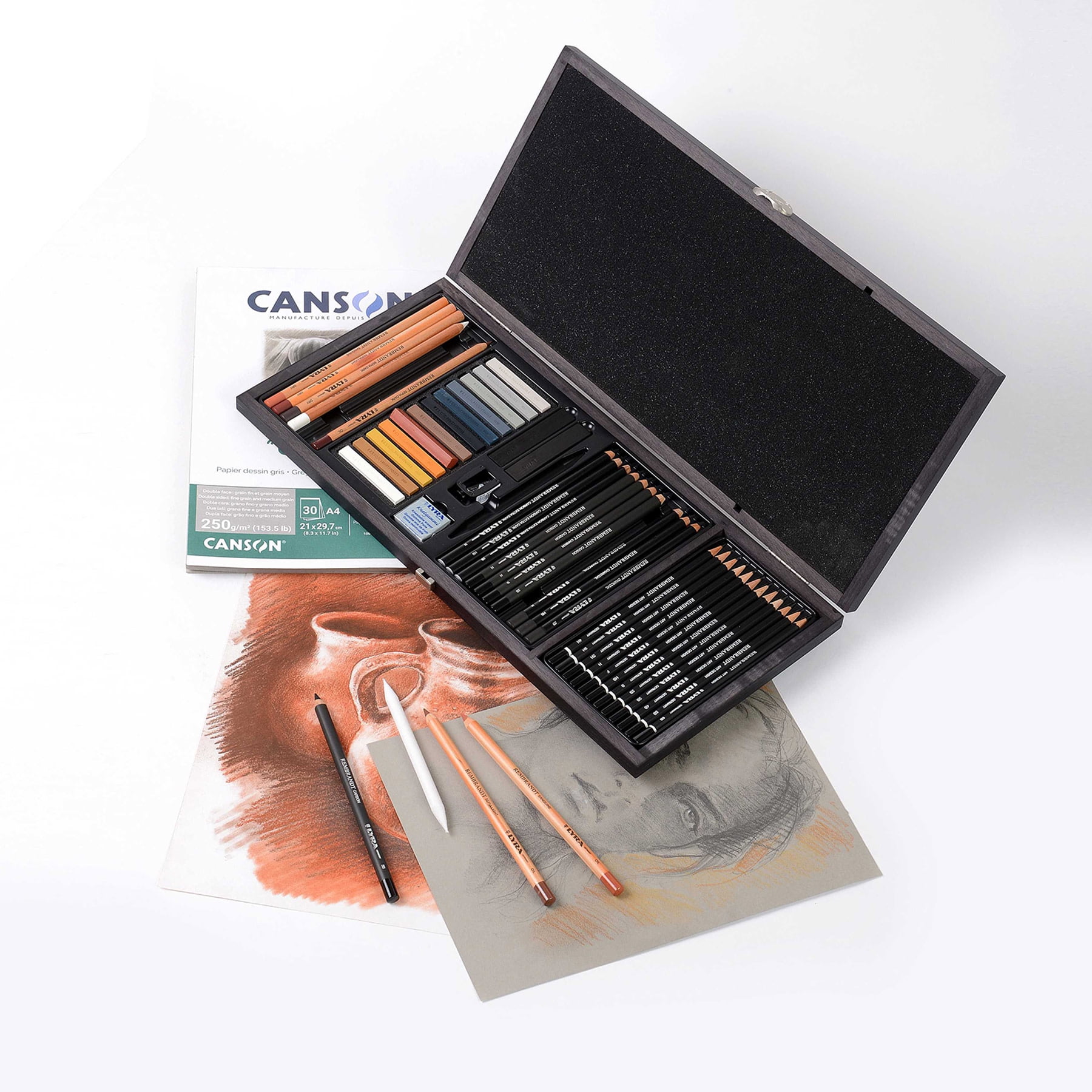 Lyra Art Specials Drawing Box Set, Wooden Case, Artist Pencils & Pastels, Assorted Colors, 47 Pieces