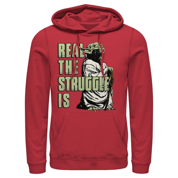 Men's Star Wars Yoda Real the Struggle Is Pull Over Hoodie Red X Large