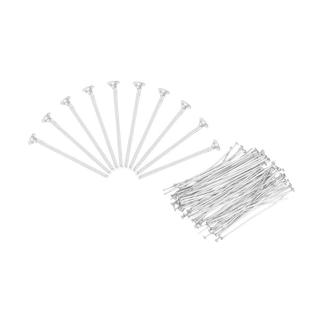 Uxcell 100Pcs Pasadores de Cabeza Plana para Fabricación de Joyas 20mm Pasadores de Cabeza Plana de Latón 20 Gauge Plata