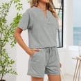 thumbnail image 4 of Lumtrix Women 2 Piece V Neck Matching Lounge Sets Clothing Spring Short Sleeve Shirt And Shorts 2026 Summer Airport Outfit Gray L, 4 of 8