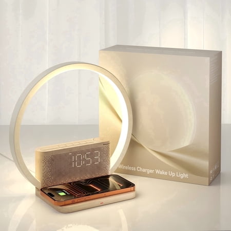 Sunrise Alarm Clock with Wireless Charging, White Noise, 3-Level Dimmable Light & Dual Alarms for Heavy Sleepers in Bedroom