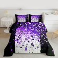 thumbnail image 2 of Manfei Geometric Plaid Grid Boy Girl 3 Pieces Queen Comforter Set,Bling Glitter Ultra Soft Bedding Sets,Black Purple Bedding Comforter Set Breathable,Lightweight Room Decor,Reversible, 2 of 8