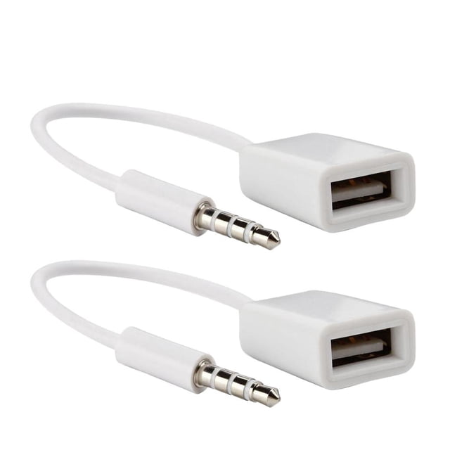 2 Unidades Blanco 3.5mm De Enchufe De Audio A USB 2.0 Tipo A Hembra Cable Convertidor OTG Baoblaze