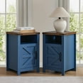 thumbnail image 3 of Farmhouse Nightstand Set of 2, Bedside Table with Charging Station, Night Stand with Barn Door, Blue End Table Sofa Side, Nightstand Storage for Bedroom Living Room, Blue, 3 of 14