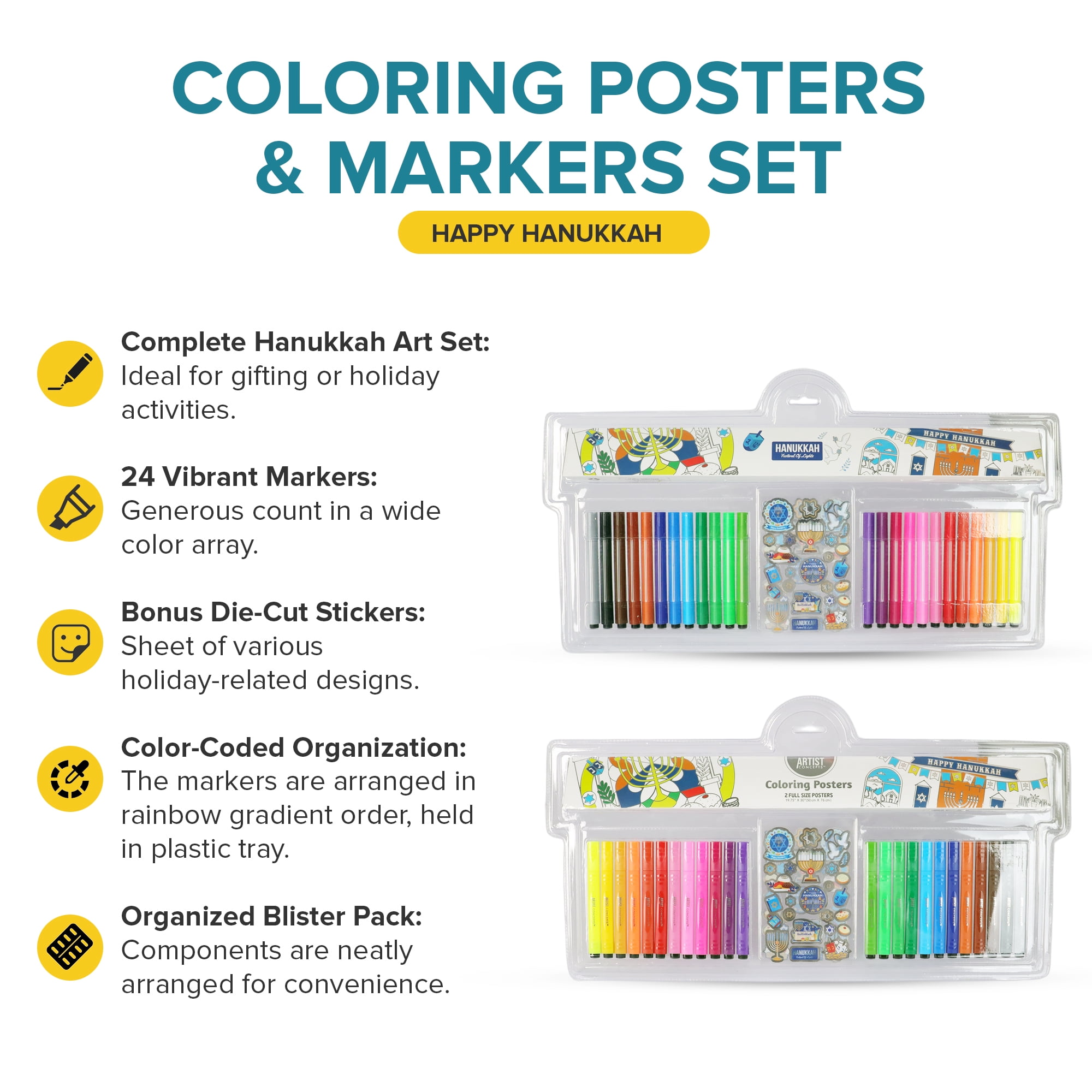 Artist Concepts Coloring Posters with 24 Alcohol Markers & Stickers, Holiday Arts & Crafts