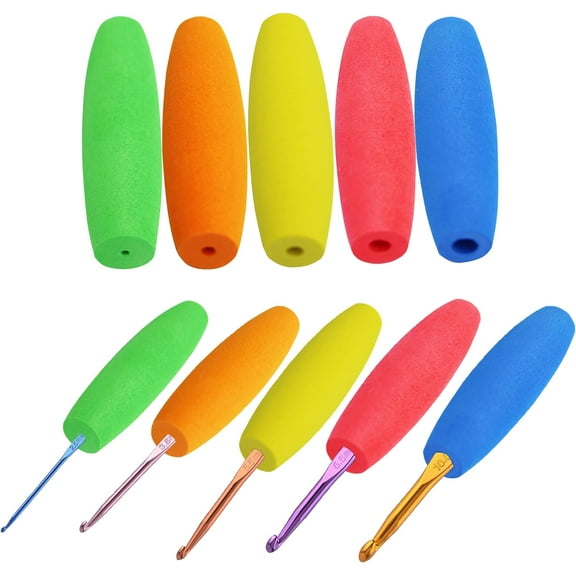 5PCS Crochet Hook Grips Set Ergonomic Handle Multi-Size Attachment - Fits 2mm to 10mm Hooks