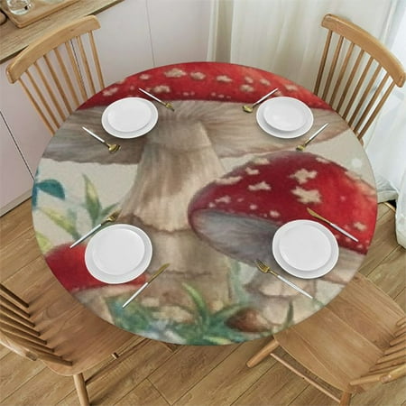 

Orinice Mushroom Butterflies Whimsical Round Tablecloth for Indoor Outdoor Dining Parties - Stain-Resistant & Washable - 100% Polyester Fiber - Home Kitchen Outdoor Decoration 38 -42