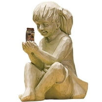 LAMIRO Garden Decoration Figures A Child With Solar Fireflies Garden Statue Resin Jar Boy Girl Statue Whimsical Flower Bed Yard Outdoor Sculpture Decor