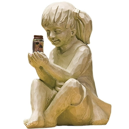 LAMIRO Garden Decoration Figures A Child With Solar Fireflies Garden Statue Resin Jar Boy Girl Statue Whimsical Flower Bed Yard Outdoor Sculpture Decor