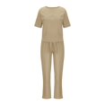 thumbnail image 4 of vigerkar Women's Linen 2-Piece Set - Summer Short Sleeve T-Shirt & Pocket Pants Casual Outfit, Breathable Lounge Wear Khaki, XXL, 4 of 4