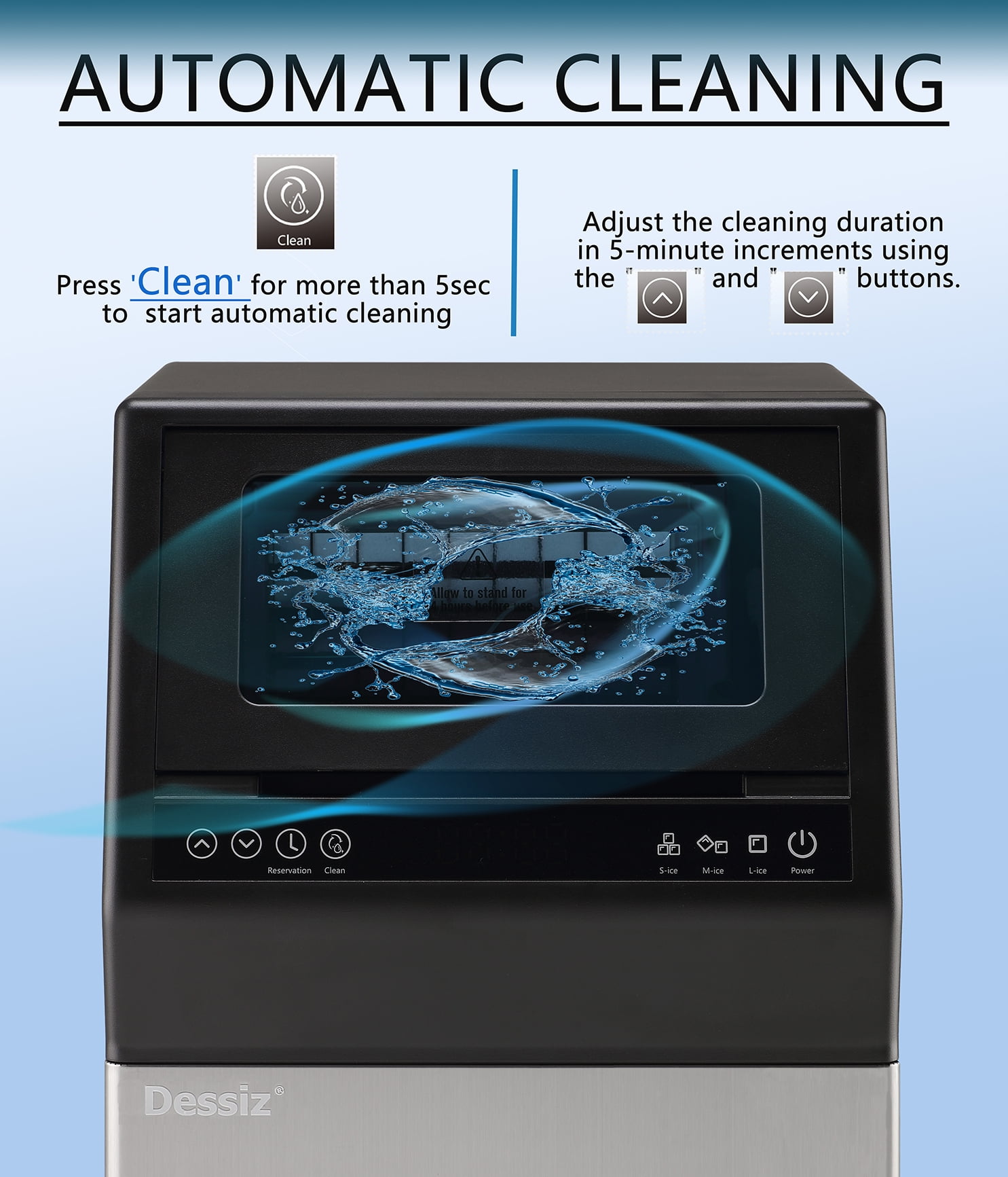 Dessiz Commercial Ice Maker Machine, 100lbs/24H and 45pcs Stainless Steel Freestanding Ice Machine, Tap Water & Top Loading Under Counter ice Maker,Self-Cleaning for Bar Office Restaurant