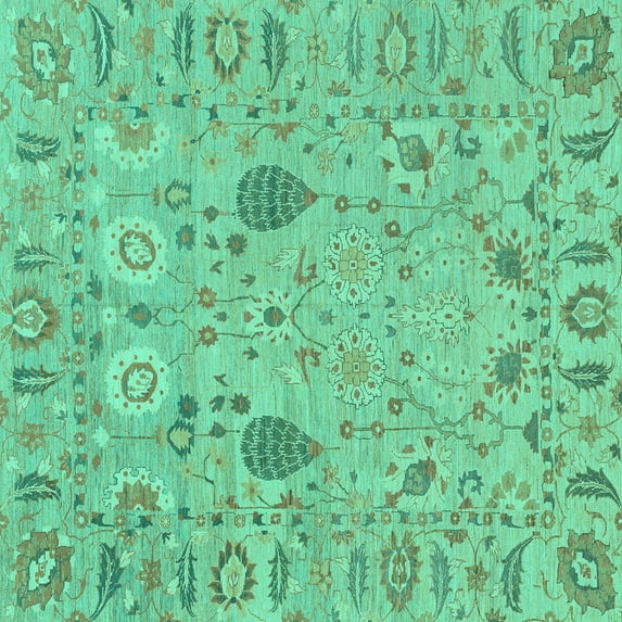 Ahgly Company Indoor Square Oriental Turquoise Blue Traditional Area Rugs, 5' Square