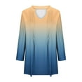 thumbnail image 5 of FNFHFY Womens 3/4 Length Sleeve Tops Trendy Gradient V Neck Shirt Color Block Pleated Shirts Tunic Blouses, 5 of 6