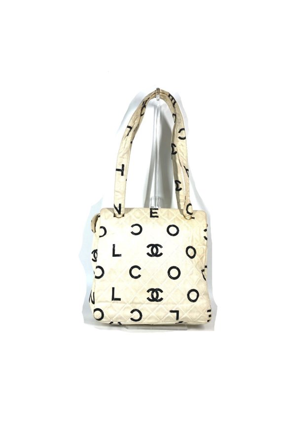 Pre-Owned CHANEL Vintage CC Coco Mark Logo Icon Bag Shoulder Tote Canvas Women's White