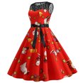 thumbnail image 3 of BLTIBY 2024 Womens Christmas Camisole Dresses Xmas Print Vintage V-Neck Dress Holiday Cocktail Party Sleeveless Swing Dress A-Line Midi Outfits Hot Pink XXL, 3 of 8