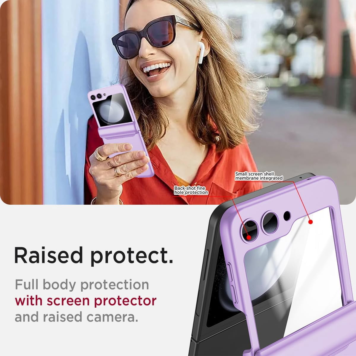 Case for Samsung Galaxy Flip 5 Case, |Built-in Clear Screen Protector Slim Folding Free Military-Grade Anti-Drop Shockproof| Magnetic Hinge Phone Case for Samsung Flip 5 Violet