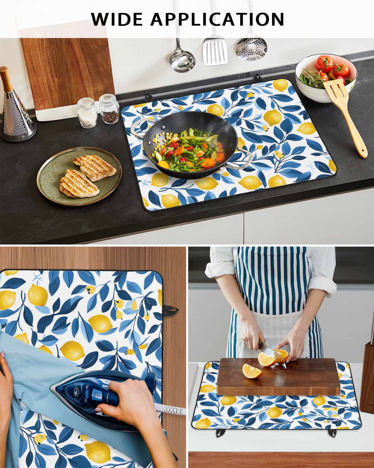 nqOlkjepod Large Induction Cooktop Protector Mat 36"x21", Lemon Stove Top Covers for Electric Stove, Summer Fruit Spring Leaf Watercolor Pastoral Stove Burner Cover Mats, Glass Top Stove Cover