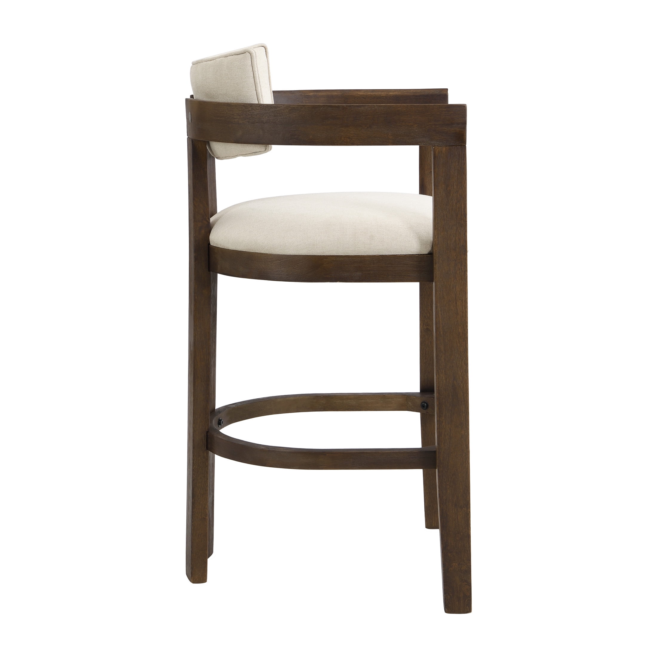 Christopher Knight Home Minimalist Upholstered Bar Stools with Curved Backrest, Solid Wood Frame, Walnut, Set of 2