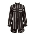 thumbnail image 6 of LYXSSBYX 2 Piece Sets for Women Summer Women Summer Striped Fashion Cardigan Long Sleeved Top+shorts Long Sleeved Round Neck Top/shirt Set, 6 of 7
