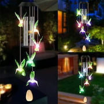 Fangsheng Outdoor Wind Chimes, Solar Hummingbird Lights Colors Changing Waterproof for Patio, Garden