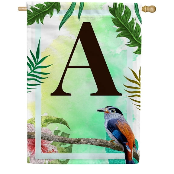 America Forever Tropical Bird Summer Monogram House Flag Letter A 28 x 40 inches Parrot Toucan Palm Leaves Double Sided Vertical Outdoor Yard Lawn Decorative Exotic House Flag