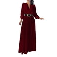 thumbnail image 2 of Jumpsuit Women Long Sleeve Sparkly Jumper V Neck Belted Wide Leg Pants Sets Evening Jumpsuit,Red Polyester Jumpsuit For Women 2XL, 2 of 7