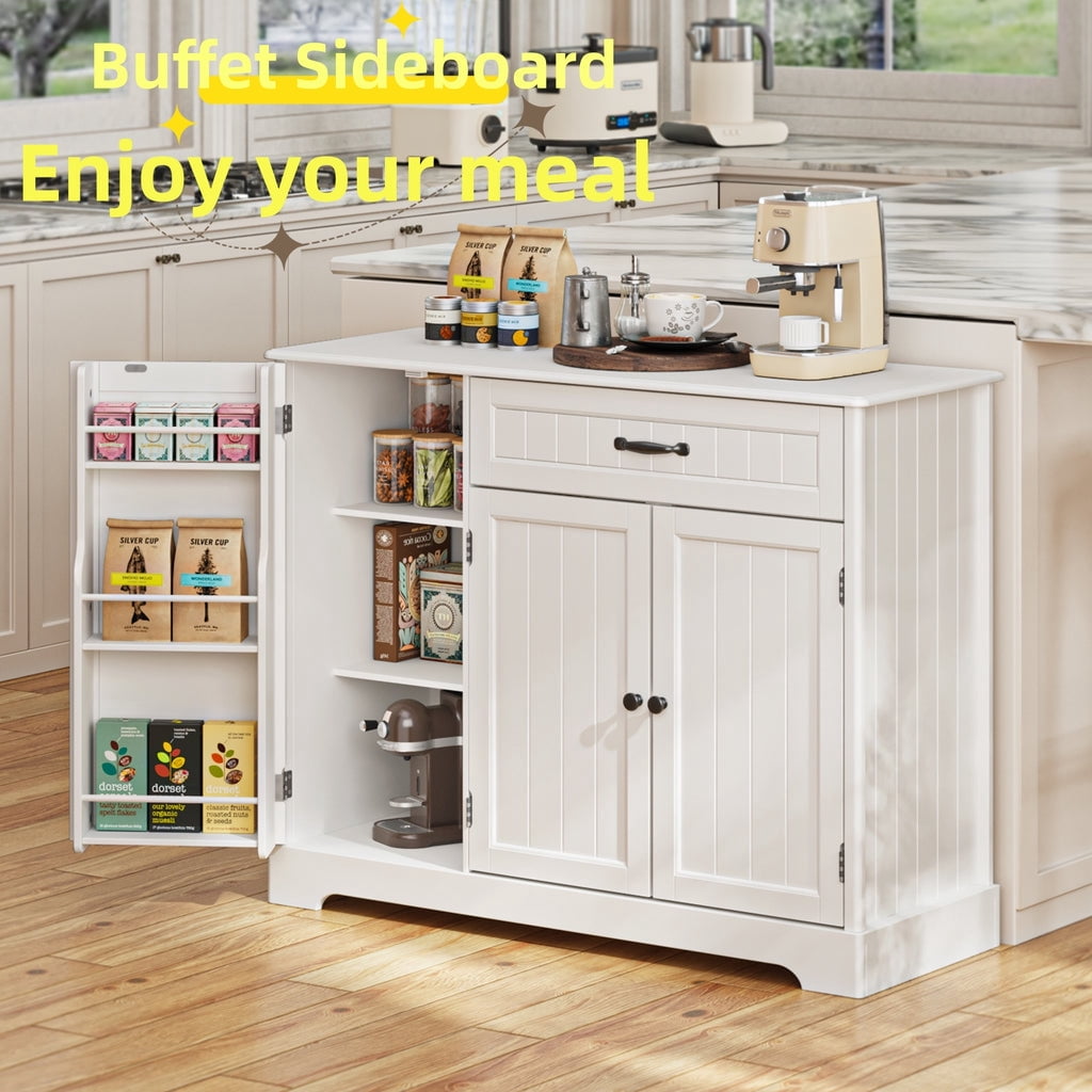 Aiho Kitchen Pantry Cabinet with Doors and Shelves, Coffee Bar Cabinet with Storage, Sideboard Buffet Cabinet for Kitchen, Dining Room, Living Room - White