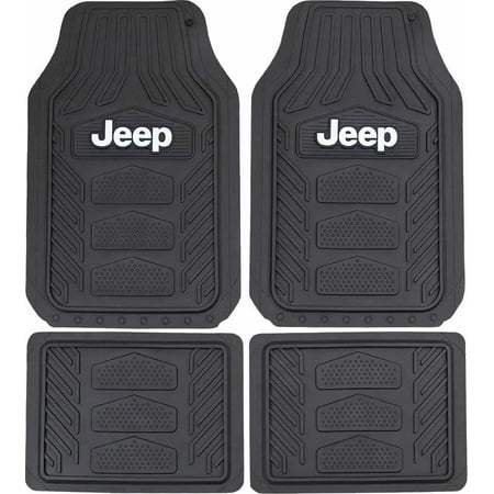 4 Piece Officially Licensed Jeep Mopar All Weather Pro Heavy Duty Rubber Front & Rear Floor Mats (Best Floor Mats For Jeep Jk)