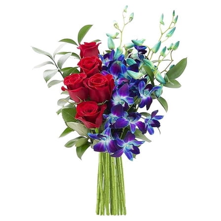 KaBloom : 5 Red Roses and 5 Blue Orchid Flowers Next-Day Delivery, Gift for Every Occasion.