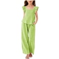 thumbnail image 2 of Amidoa Girls 2 Piece Outfits Summer Clothes Ruffle Sleeve Tank Top and Casual Short Kids Clothing Sets Green Size 10, 2 of 8