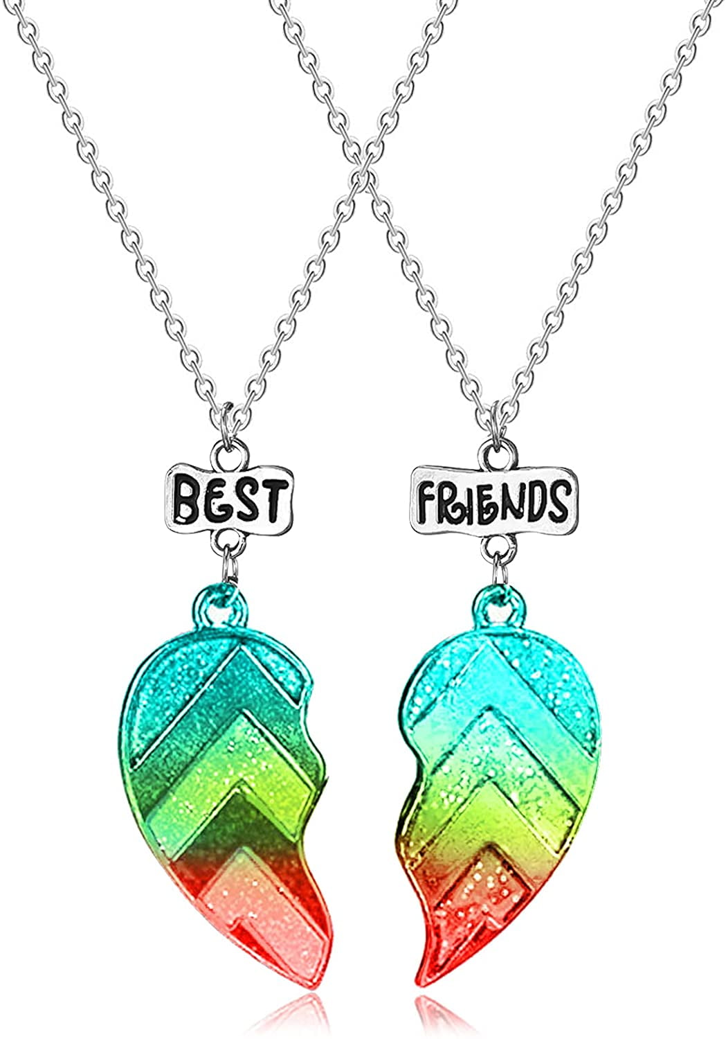 BFF Necklaces for 2-Split Heart Best Friends Forever Rainbow Colored ...