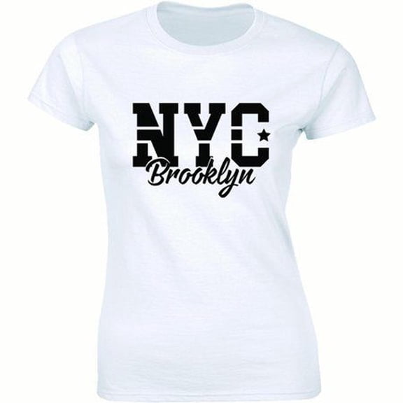 Half It Nyc Brooklyn Star Printed Graphic Top Street Fresh USA Cool New York T-Shirt, Women's, Size_Medium, White
