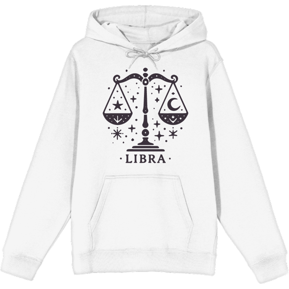 Libra Zodiac Sign Adult White Long Sleeve Hoodie-Medium