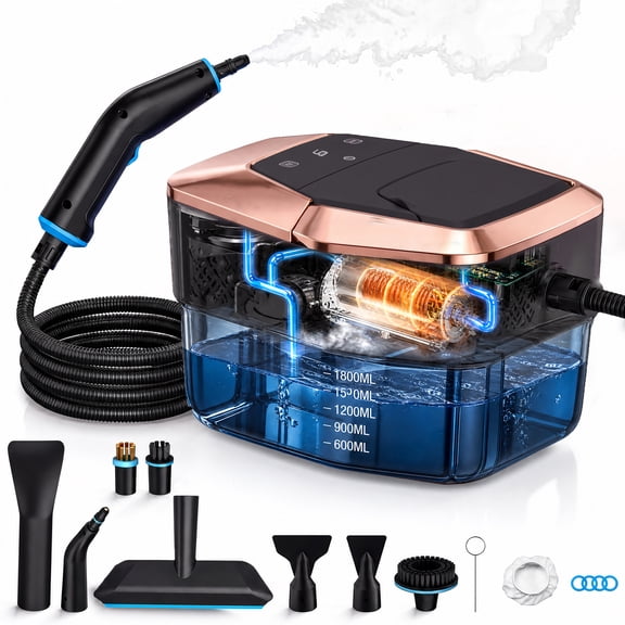 YIKORLUMI Handheld Steam Cleaner,2500W 10pcs Accessories Portable Steam Cleaner for Clean,6 Level Adjustable,15s Heat up,61Oz Large Tank, Steam Cleaner for Home,Car,Kitchen,Bathroom (Gold)