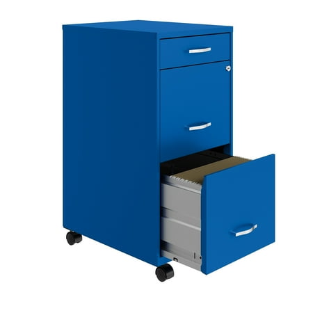 Space Solutions - 18" Deep 3 Drawer Mobile Metal File Cabinet with Pencil Drawer - Classic Blue