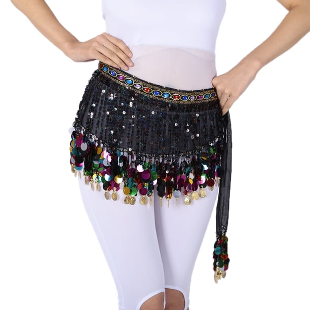 Bufanda de cadera para danza del vientre Sunnimix Con Lentejuelas negro