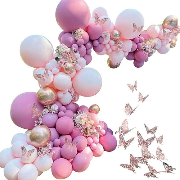 Kit d'Arc de Guirlande de Ballon, Kit de Guirlande de Ballon en Latex et Film en Aluminium Sûr Facile à Assembler Couleur Décorative Réutilisable avec Autocollant Papillon pour la Fête