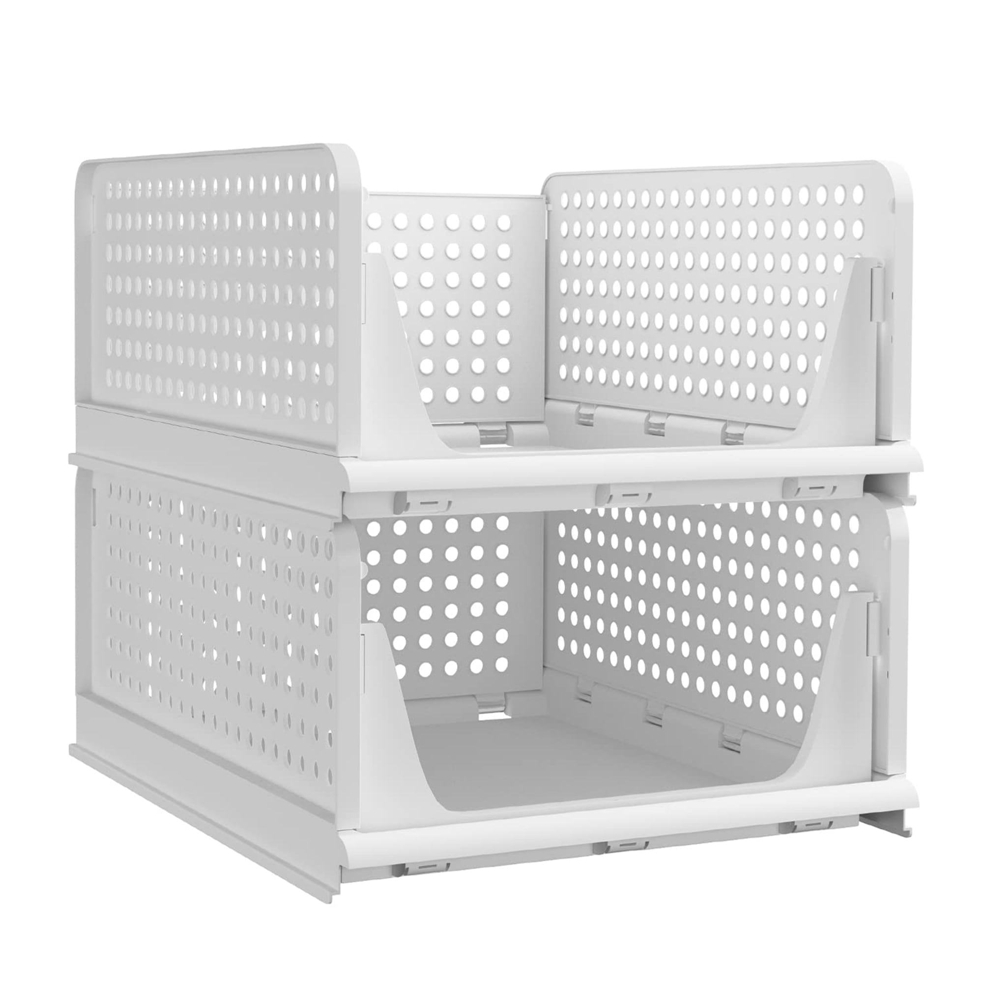 Pinkpum Stackable Plastic Storage Basket-Foldable Closet Organizers and  Storage Bins 4 Pack-Drawer Shelf Storage Container for Wardrobe Cupboard
