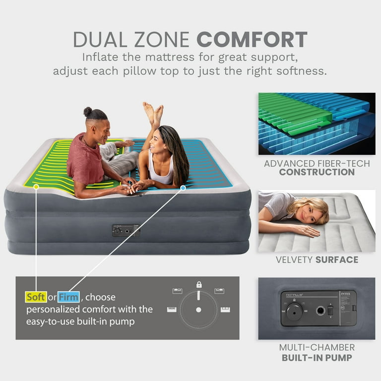 Intex King Size Airbed with Deluxe Dual Zone and Fast Fill Built