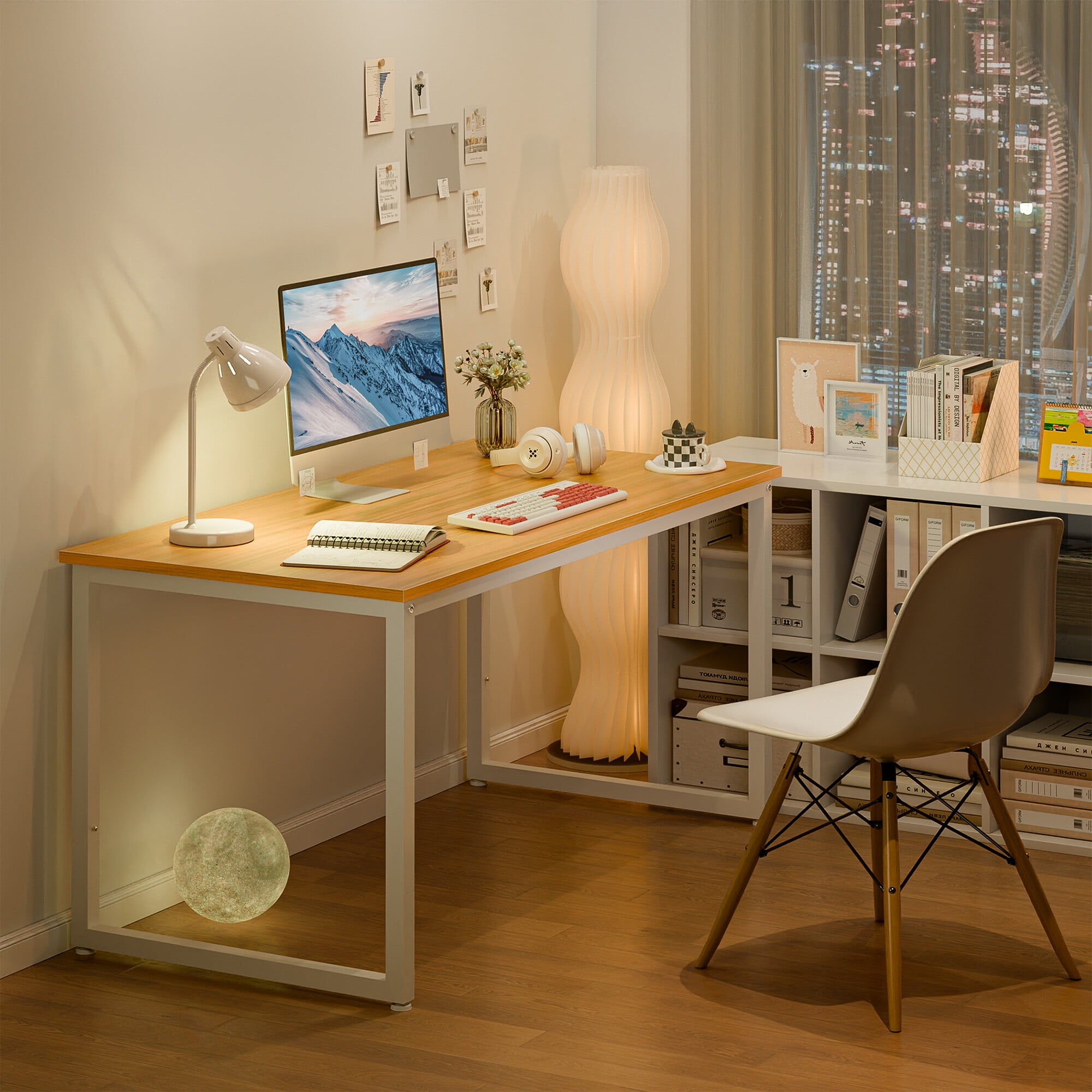 HomGarden 47-in Computer Gaming Desk Simple MDF Study Writing Table Adult Home Office Natural